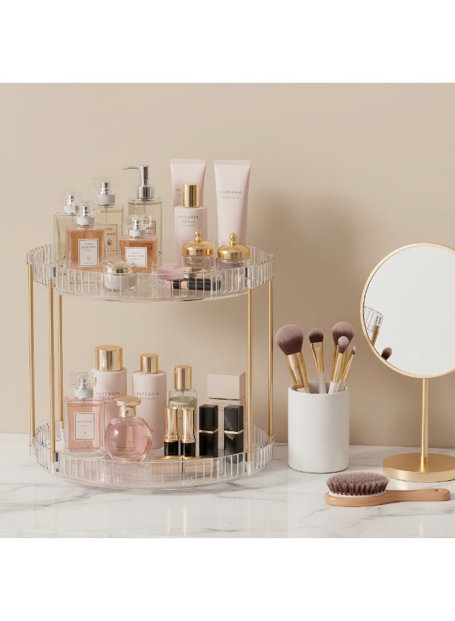 Shangxing 360° Rotating Makeup Organizer for Vanity, 2-Tier High-Capacity Skincare & Cosmetic Storage, Clear Countertop Organizer for Perfume, Makeup & Beauty Essentials - Image 1